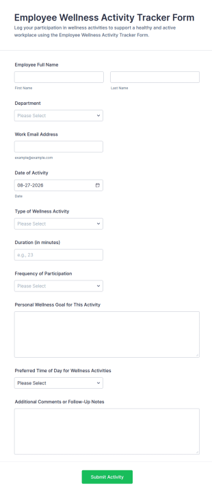 Employee Wellness Activity Tracker Form Template