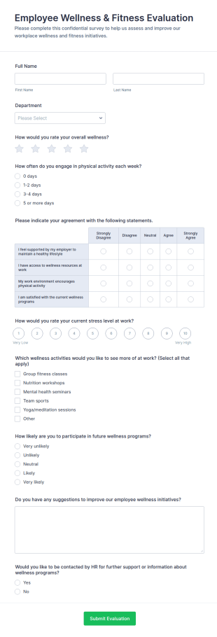 Employee Wellness & Fitness Evaluation Form Template