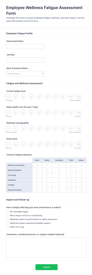Employee Wellness Fatigue Assessment Form Template