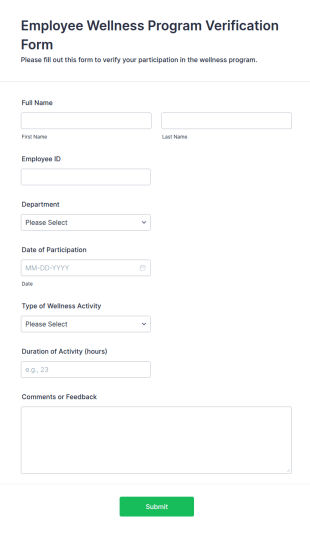 Employee Wellness Program Verification Form Template