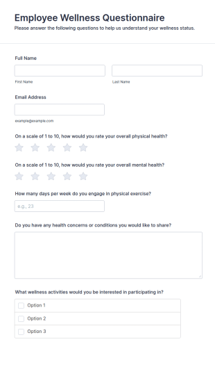 Employee Wellness Questionnaire Form Template