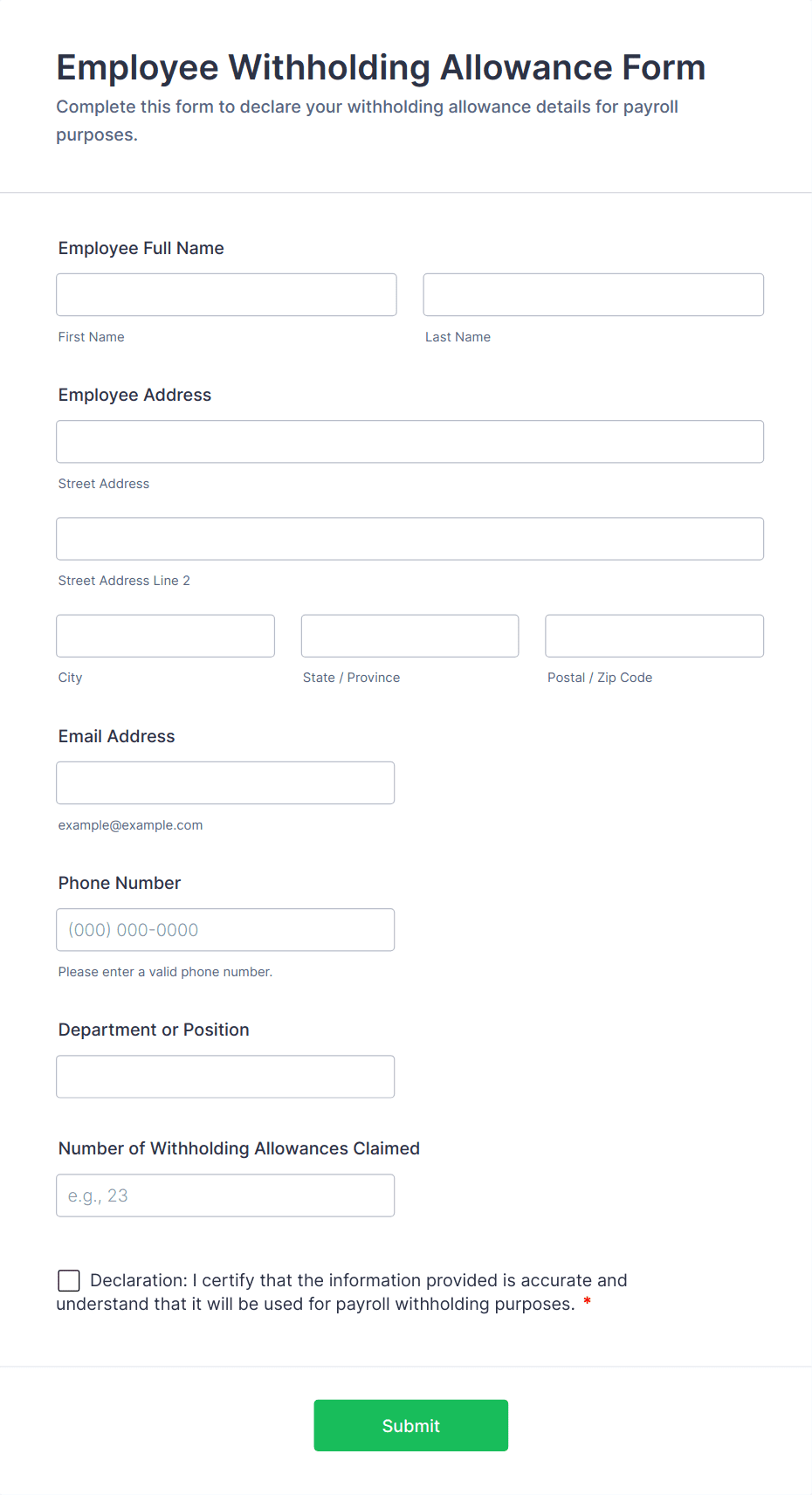 Employee Withholding Allowance Form Template | Jotform