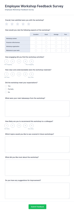 Employee Workshop Feedback Survey Form Template