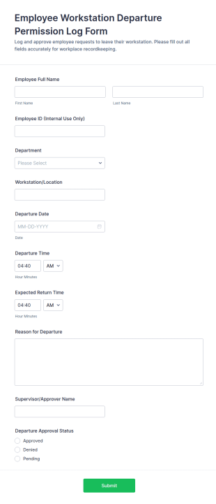 Employee Workstation Departure Permission Log Form Template