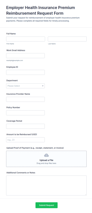 Employer Health Insurance Premium Reimbursement Request Form Template