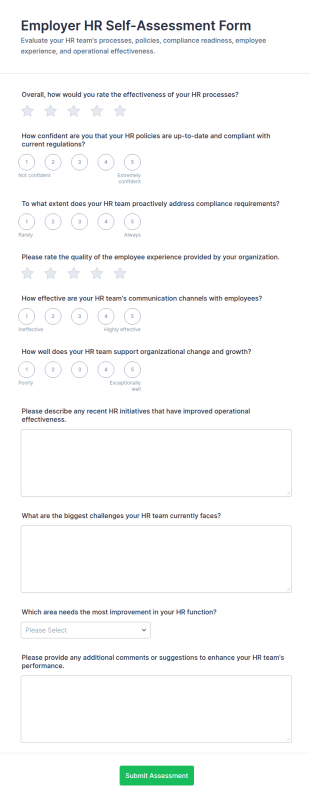 Employer HR Self Assessment Form Template