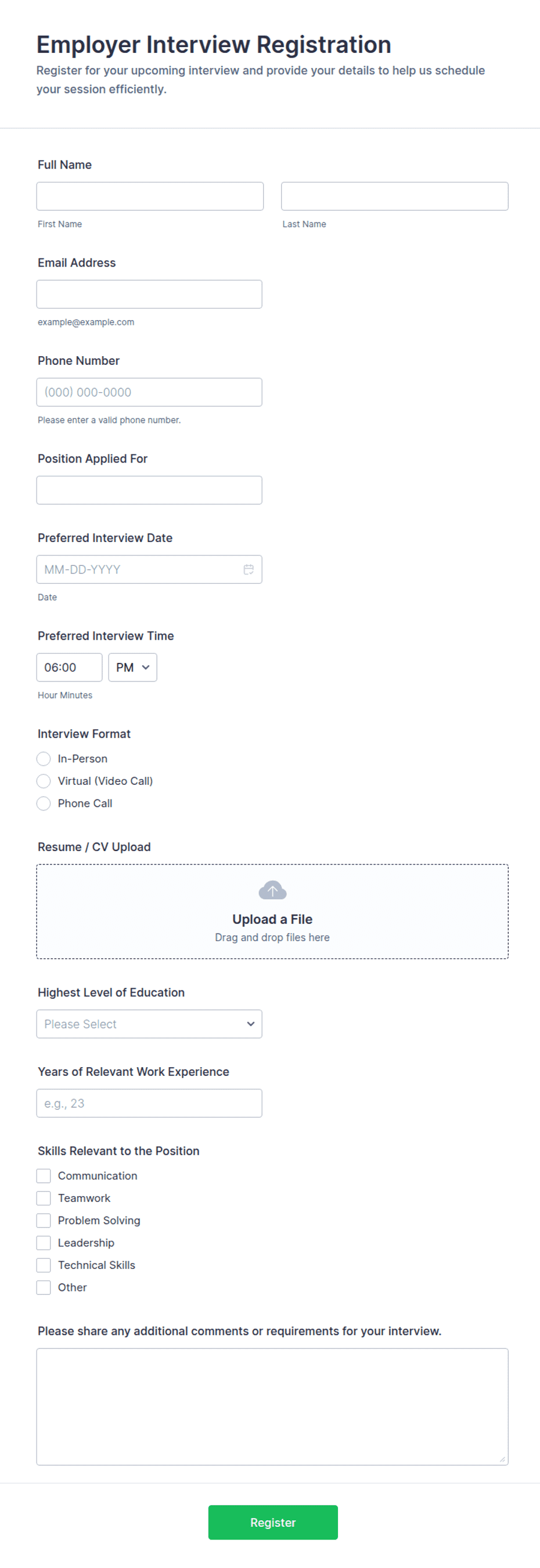 Employer Interview Registration Form Template | Jotform