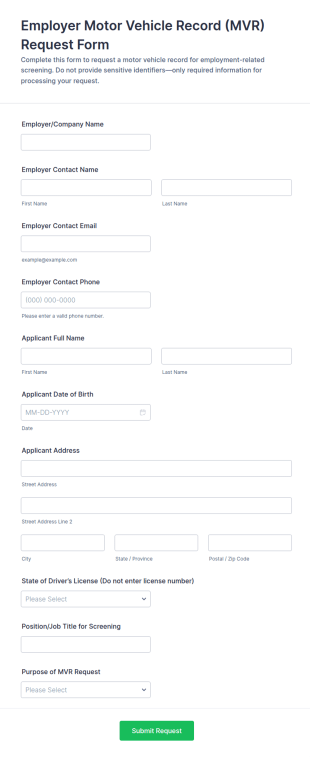 Employer Motor Vehicle Record (MVR) Request Form Template