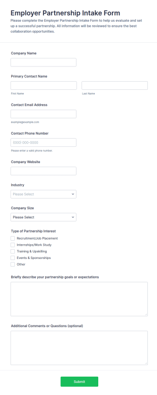 Employer Partnership Intake Form Template
