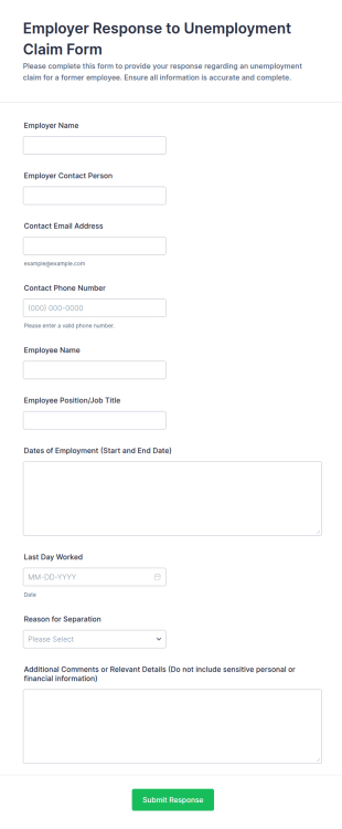 Employer Response To Unemployment Claim Form Template