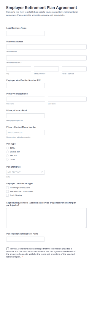 Employer Retirement Plan Agreement Form Template