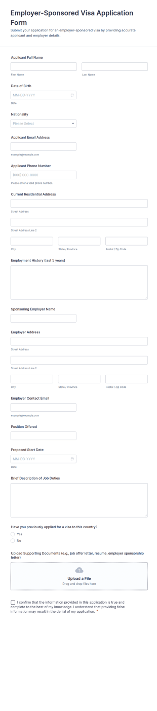 Employer Sponsored Visa Application Form Template
