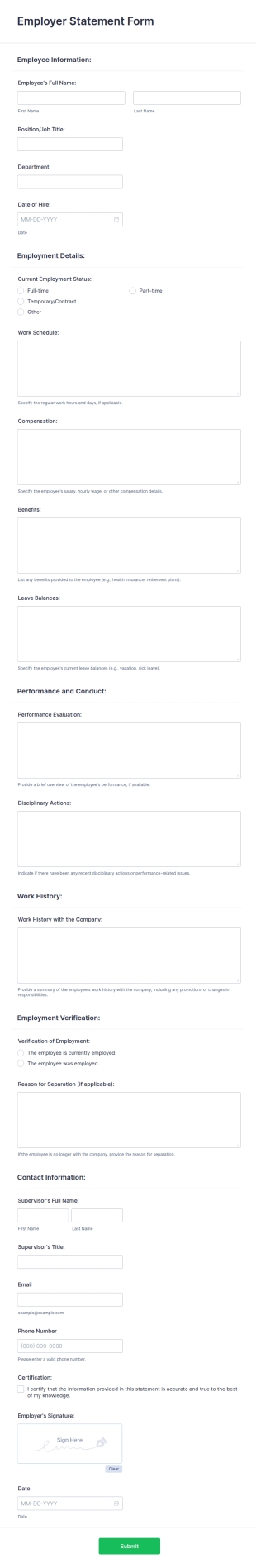 Employer Statement Form Template