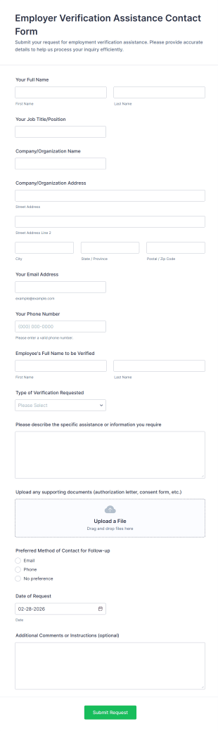 Employer Verification Assistance Contact Form Template