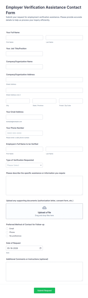 Employer Verification Assistance Contact Form Template