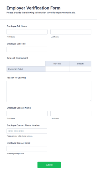 Employer Verification Form Template