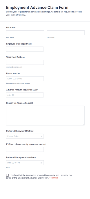 Employment Advance Claim Form Template