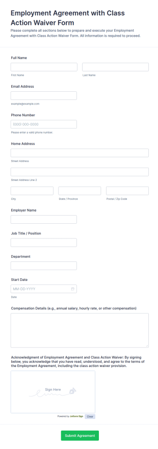 Employment Agreement And Class Action Waiver Form Template