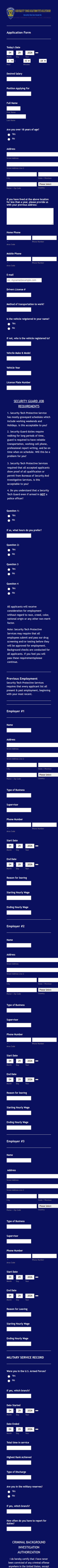 Security Job Application Form Template