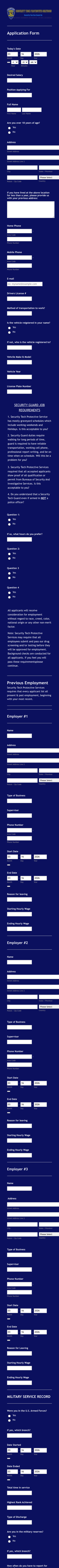 Security Job Application Form Template