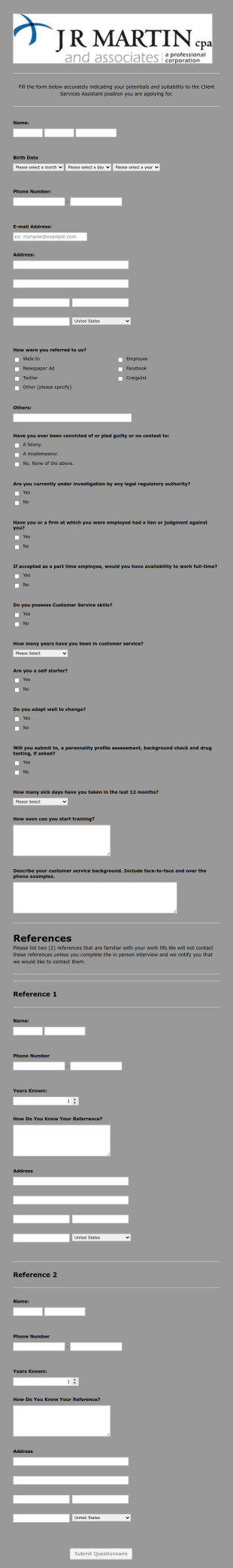 Employment Application Form Template