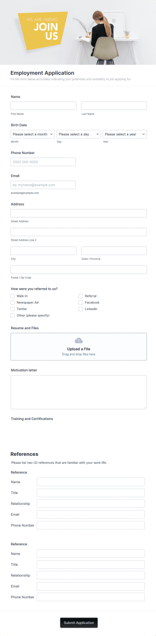 Employment Application Form Template