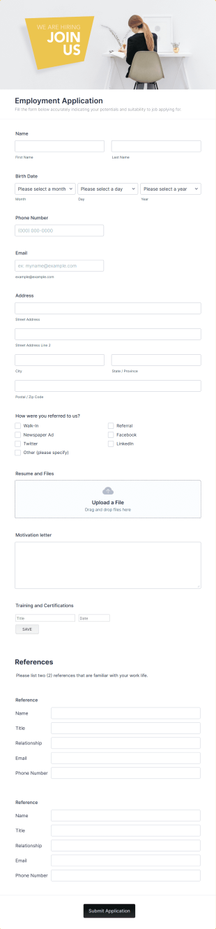 Employment Application Form Template