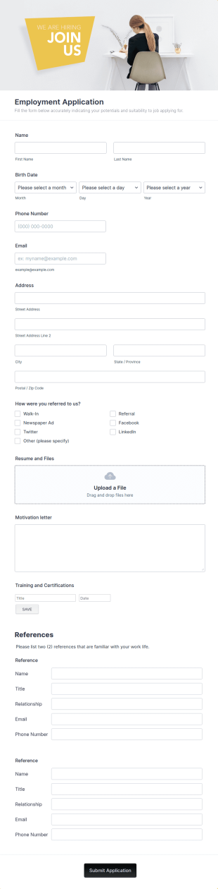 Employment Application Form Template