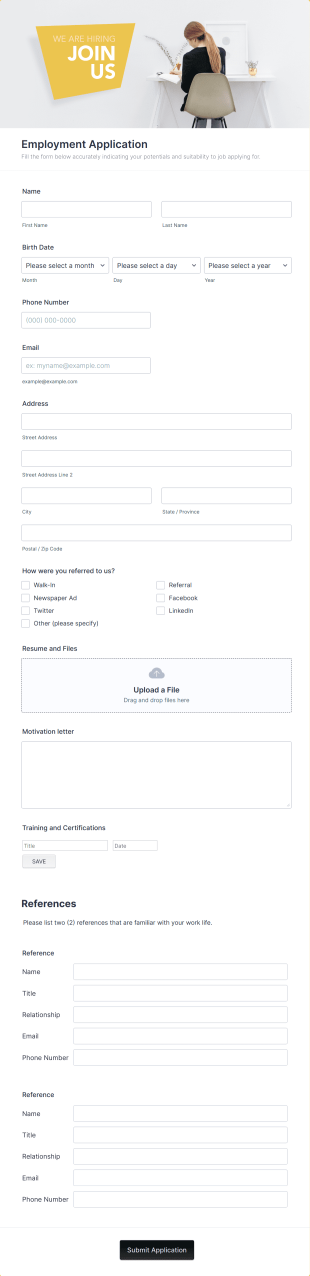 Employment Application Form Template