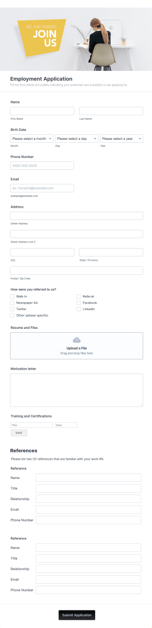 Employment Application Form Template