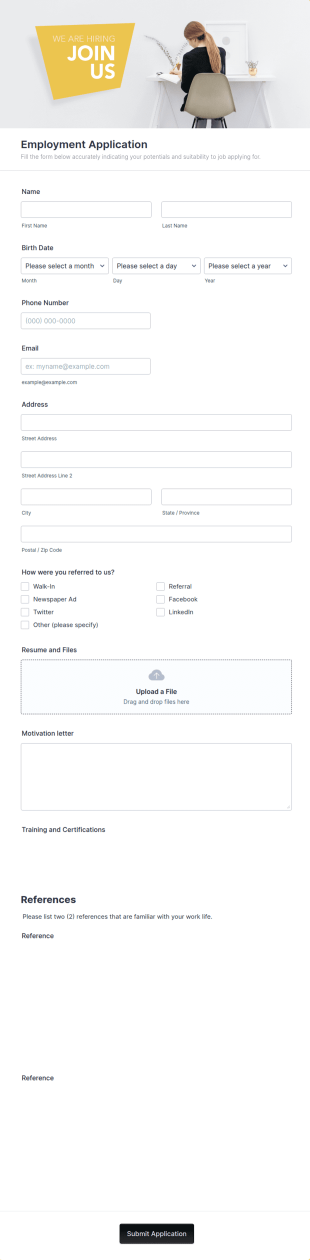 Employment Application Form Template