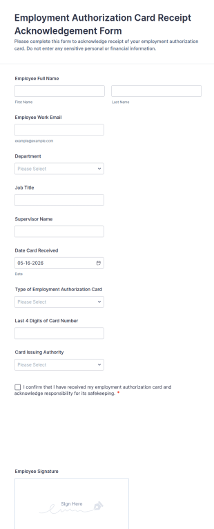 Employment Authorization Card Receipt Acknowledgement Form Template