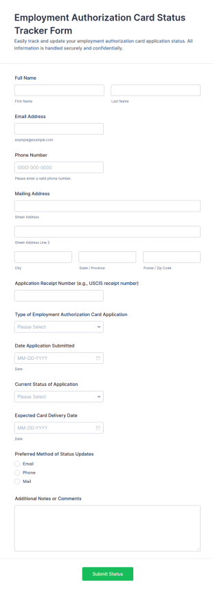 Employment Authorization Card Status Tracker Form Template