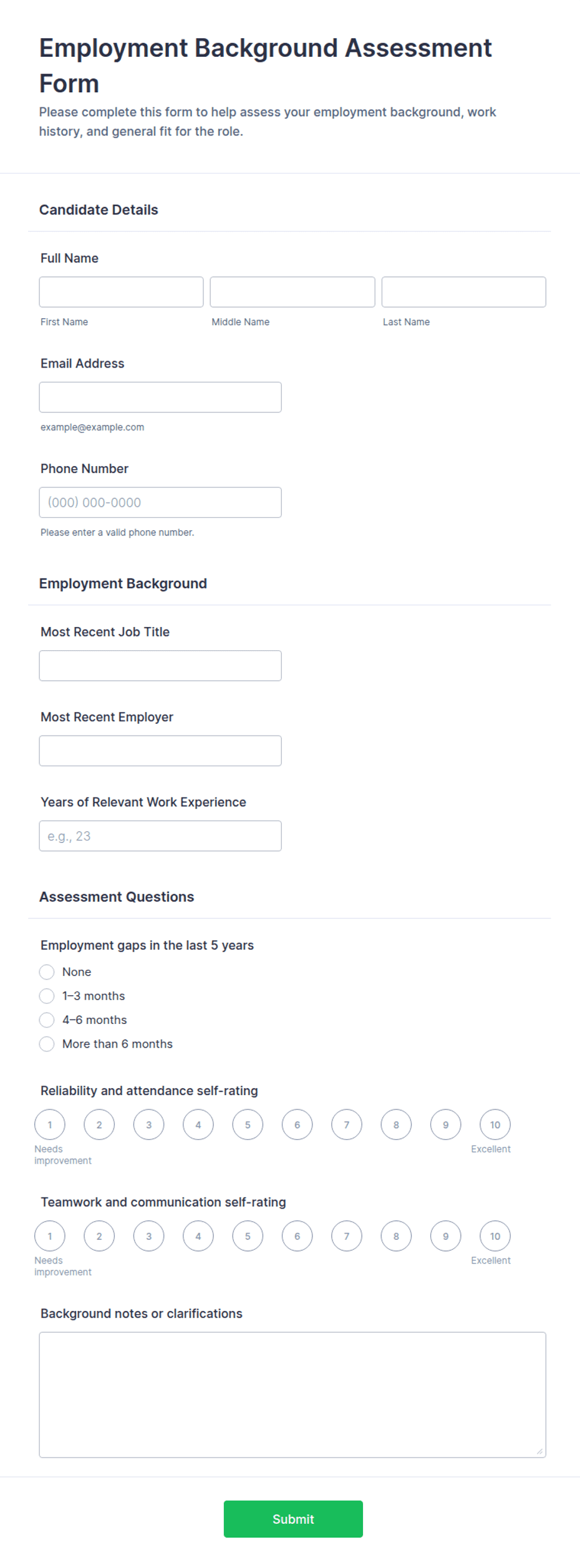 Employment Background Assessment Form Template | Jotform