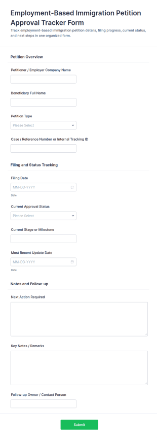 Employment Based Immigration Petition Approval Tracker Form Template