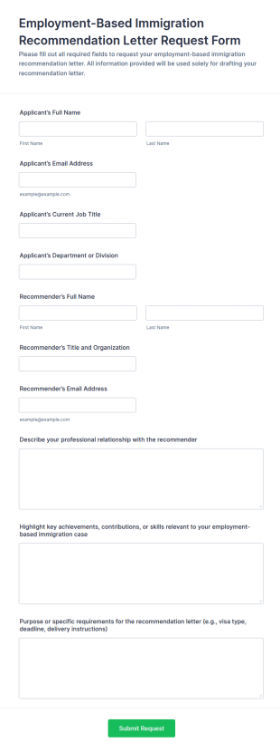 Employment Based Immigration Recommendation Letter Request Form Template