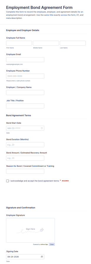 Employment Bond Agreement Form Template