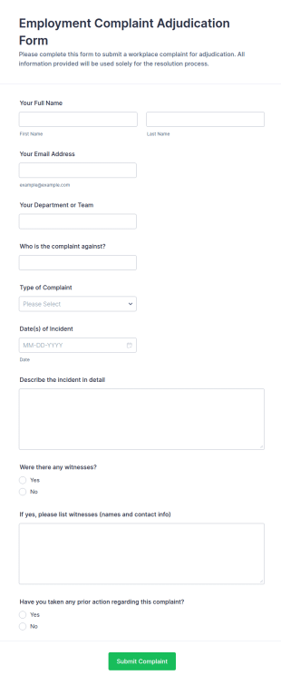 Employment Complaint Adjudication Form Template
