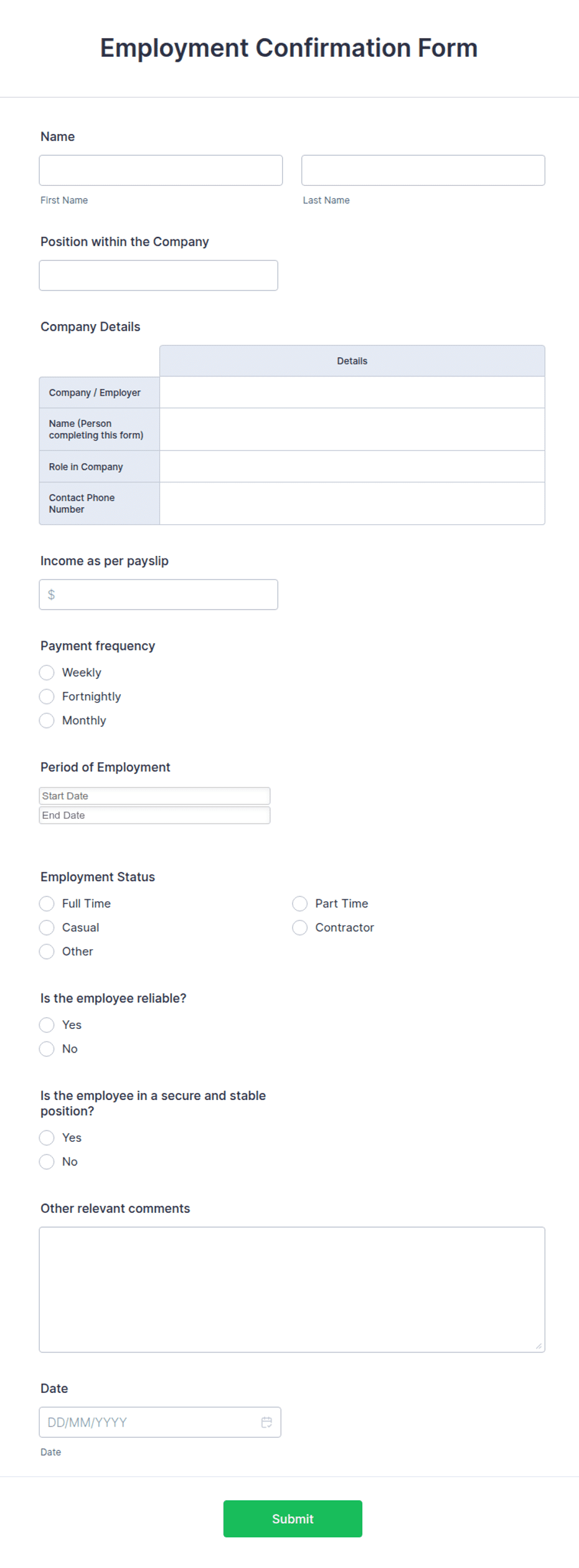 Employment Confirmation Form Template | Jotform