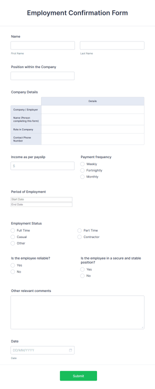 Employment Confirmation Form Template