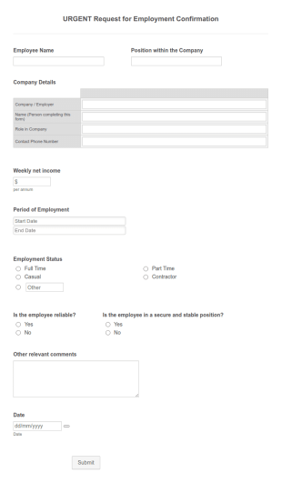Employment Confirmation Request Form Template