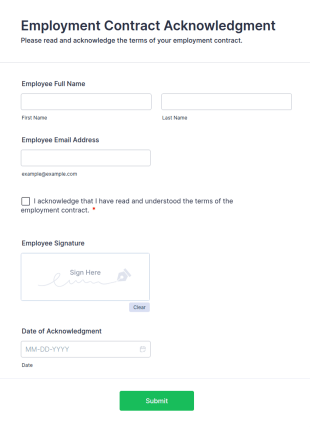 Employment Contract Acknowledgment Form Template