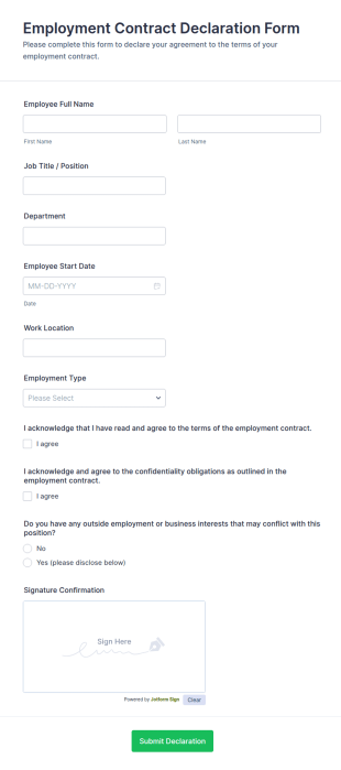 Employment Contract Declaration Form Template