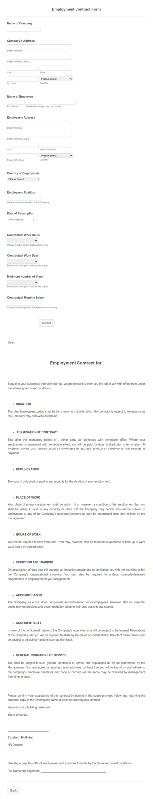 Employment Contract Template
