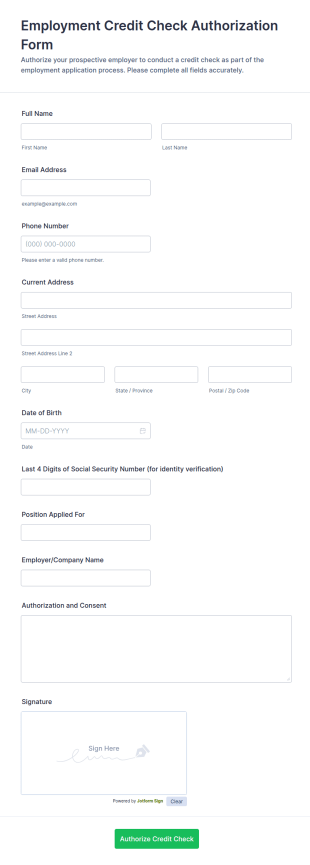 Employment Credit Check Authorization Form Template