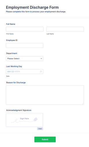 Employment Discharge Form Template