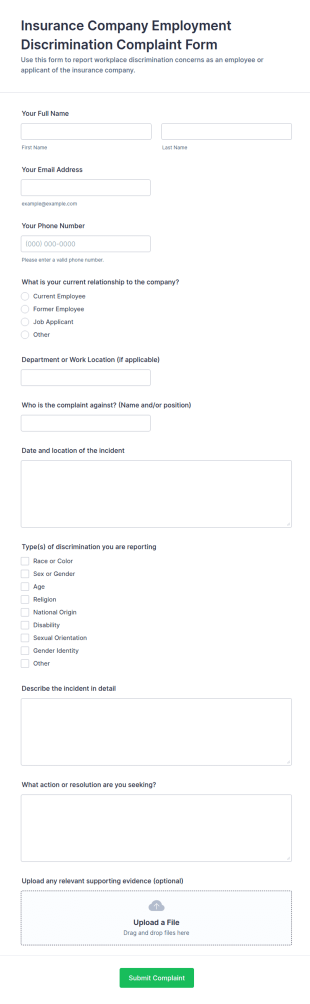 Employment Discrimination Complaint Form Template