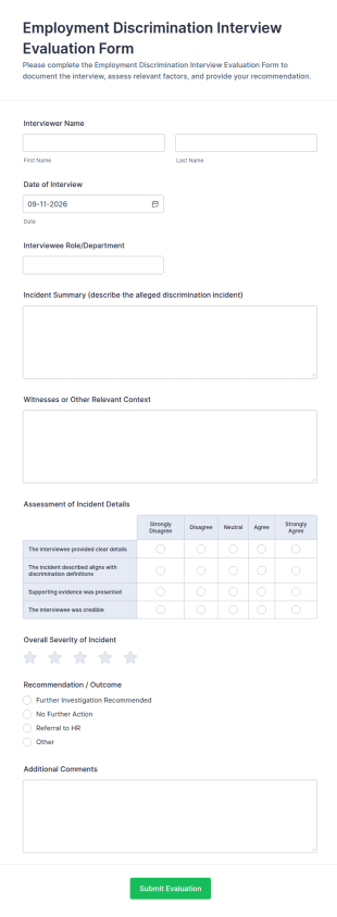 Employment Discrimination Interview Evaluation Form Template