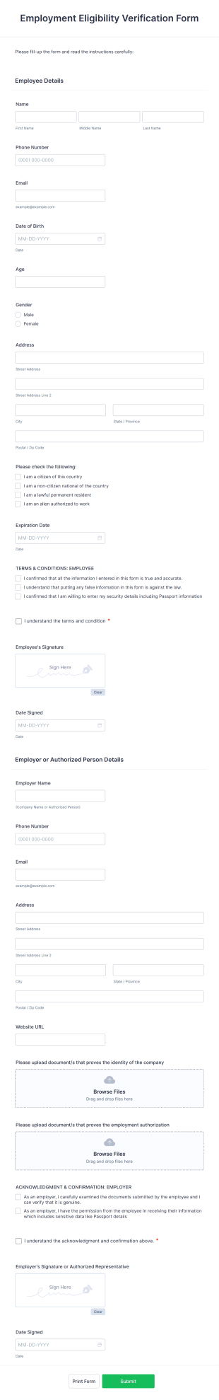 Employment Eligibility Verification Form Template