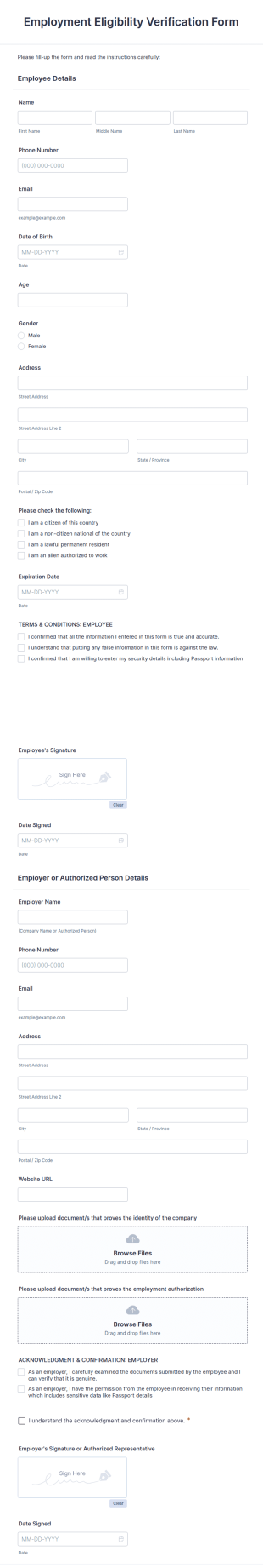 Employment Eligibility Verification Form Template